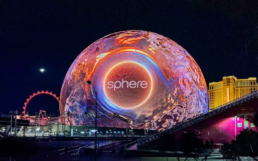 The Las Vegas Sphere in November 2023. Image courtesy Flickr user <a href="https://www.flickr.com/photos/a_little_brighter/53349695459/">Harold Litwiler</a> (CC BY-SA 2.0 Deed)
