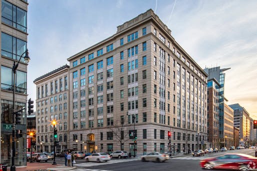 The <a href="https://archinect.com/news/article/150319697/d-c-steps-up-office-to-residential-conversions-in-the-face-of-housing-shortage">soon-to-be-remade Victor Building</a> in Washington, D.C. Image courtesy Brookfield Properties.