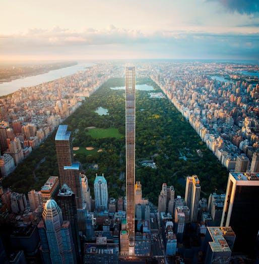 Scheduled to open this year, the SHoP Architects-designed 111W57 will be the world's skinniest skyscraper with a width-to-height slenderness ratio of 1:24. Image: JDS Development Group/Property Markets Group.