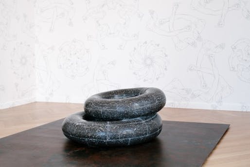 'Tyre' (2016), rubber lifebuoy rings hewn in black and white marble. Image via theartnewspaper.com
