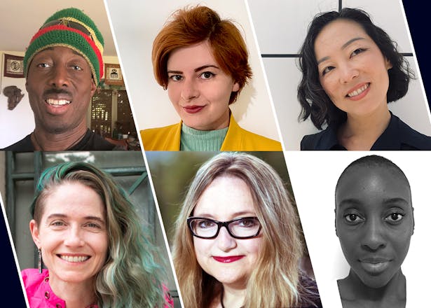 Featured symposium speakers include (clockwise from top left): Antwi Akom, Rayne Laborde, Lily Song, Ife Salema Vanable, Andrea M. Matwyshyn, and Catherine D’Ignazio. I