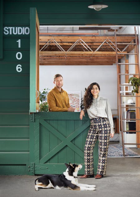 Studio BANAA founding partners Nastaran Mousavi and Dane Bunton, at their new studio space, a converted horse stable in San Francisco's Mission District. Photo: Katja Bresch. All images courtesy of Studio BANAA.