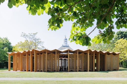Serpentine Pavilion 2023, designed by Lina Ghotmeh. © Lina Ghotmeh — Architecture. Photo: Iwan Baan, Courtesy: Serpentine
