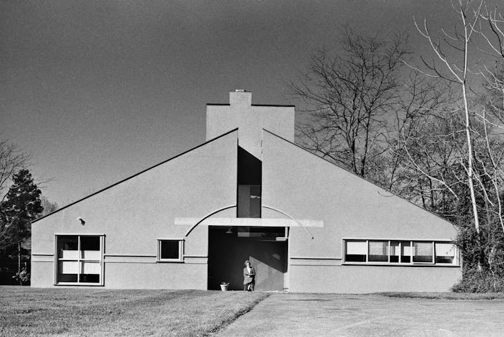 Vanna Venturi House (Rollin LaFrance). Reportedly, Robert Venturi chose to paint the house green after hearing Marcel Breuer say he never uses the color on houses, 'because that's the color of nature, and you never do that.'​ Image courtesy of VSBA.