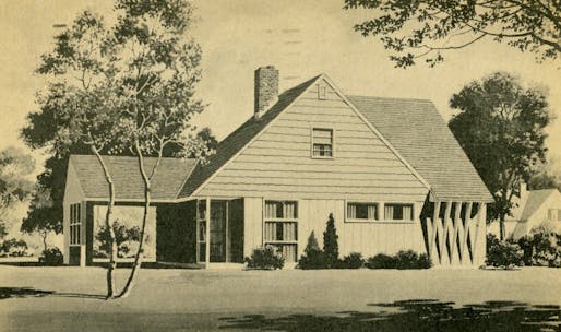 Historic postcard of a Levittown, Long Island home from the 1950s. Image courtesy Mark Mathosian/<a href="https://www.flickr.com/photos/markgregory/16131630253">Flickr</a>. (CC BY-NC-SA 2.0) 