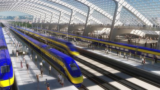 An original 2008 rendering of one of the California high-speed rail's proposed stations. Image courtesy nc3d.com.