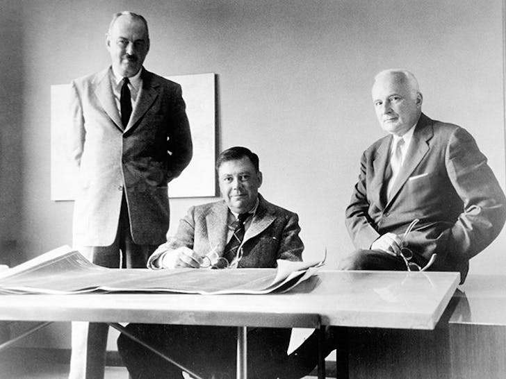 From left to right: John Merrill, Nathaniel Owings, and Louis Skidmore. Photo courtesy of SOM
