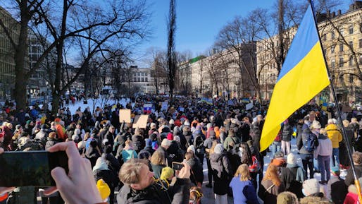Protest against the Russian invasion of Ukraine in 2022 in Helsinki, Finland. Image: Wikimedia Commons