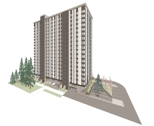 Rendering of Acton Ostry Architects' 18-story Brock Commons wooden skyscraper for Vancouver. (Image via the architects' website)
