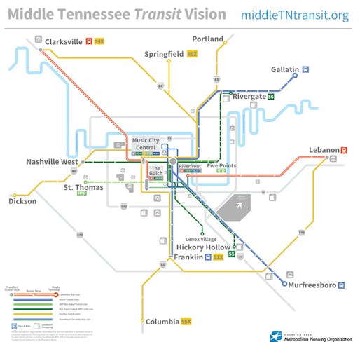 An opposition group reportedly led by a local car dealership tycoon stopped Nashville’s vision of a 7-mile “Amp” BRT. (Image: AMP Yes; via streetsblog.org)