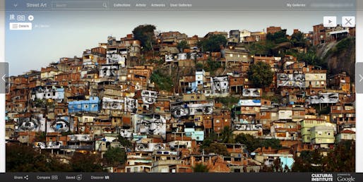 Photographs of eyes affixed to dwellings in Rio de Janeiro are part of Google’s Street Art Project database. Credit MoSA.