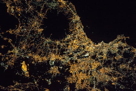 Naples and Mt. Vesuvius at Night. NASA Photo ID ISS050-E-37024