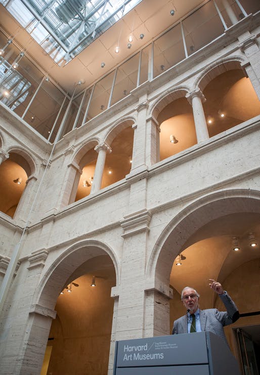 Architect Renzo Piano spoke at the new Harvard Art Museums building last week, the culmination of a six-year-long restoration and expansion project. (via bostonmagazine.com; Photo by Olga Khvan)