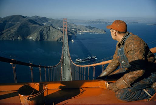 A painter on the Golden Gate Bridge. Photo by David Boyer, via education.nationalgeographic.com
