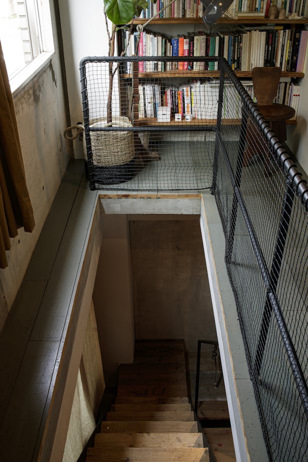 This staircase connects the garage with the studio