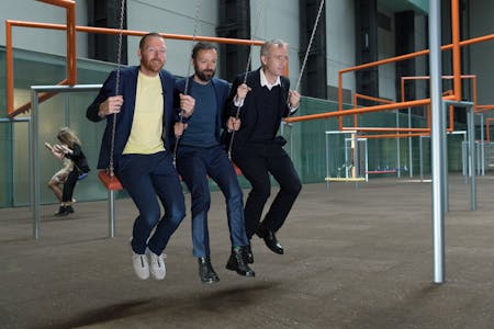 The three collaborating artists in Superflex, Jakob Fenger, Rasmus Nielsen and Bjørnstjerne Christiansen