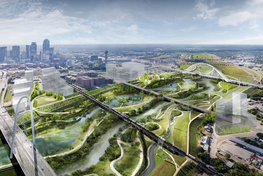 Michael Van Valkenburgh Associates' revitalization plan for the Dallas Trinity River Corridor aims to create America's largest urban nature park. (Image: Michael Van Valkenburgh Associates, via thetrinitytrust.org)