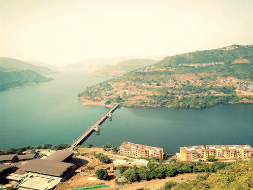 Aerial view of Lavasa in 2014. Lavasa's planners claim the city will be fully built within 20 years. Photo: Akshay, via Flickr.
