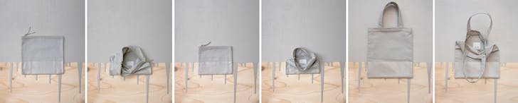 Fall 2012 Accessories - canvas bags dipped in latex house paint – clutch, pouch, tote shown in fog gray