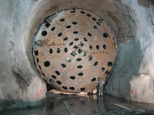 My other car is an S-210: if Musk's tweets can be given enough seriousness, he'll get himself some of these bad boys soon. (Image of the iconic Gotthard Base tunnel boring machine via Wikipedia)