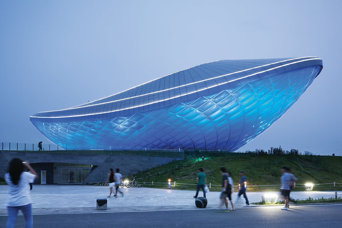 Architecture culture. ETFE архитектура. The Arc- River Culture Multimedia Theater Pavilion / asymptote Architecture. АРК павильон культуры (2012) тэгу, Южная Корея. ETFE-мембраны узлы крепления.