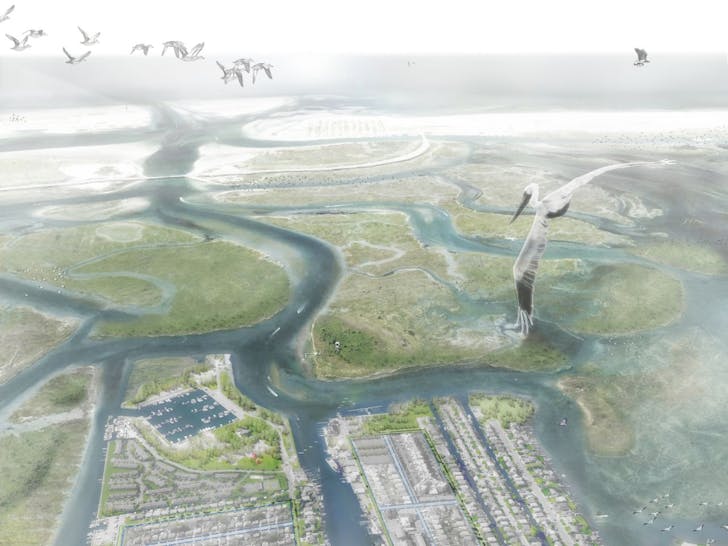 Birdseye view of the 'Eco Edge', a component of Interboro Partner's resiliency plan for Long Island, which won the Rebuild By Design competition. Image credit: Inteboro Partners