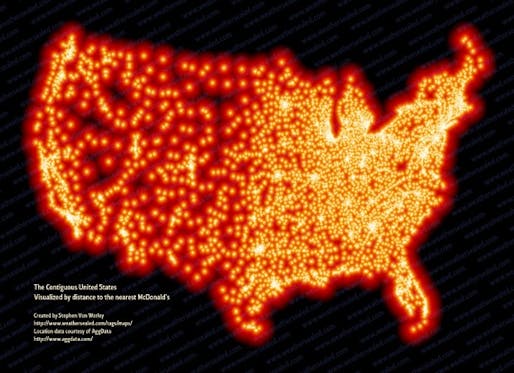 The McFarthest Place: The Lower 48 Visualized by Distance to the Nearest McDonald’s (Source: Data Pointed first published in Strange Maps)