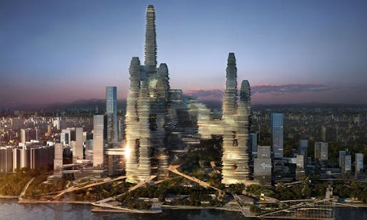 The proposed Cloud Citizen complex in Shenzhen includes plazas and sky bridges to connect its towers (The Guardian)
