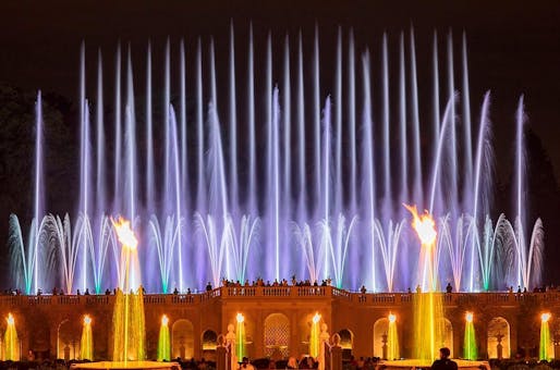 Illuminated Fountain Performance at Longwood Gardens, Kennett Square, PA by Fluidity Design Consultants. Photo: Daniel Traub.