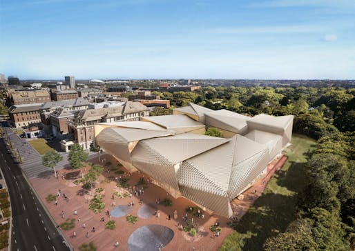 "The AACC offers 7,000 square metres of diverse exhibition spaces – ranging in size, height and light quality, each offering views of the natural surroundings – seamlessly blending inside with outside, natural with built." Project visual of the Aboriginal Art and Cultures Centre (AACC) in Adelaide, Australia. Image and text courtesy of Diller Scofidio + Renfro and Woods Bagot