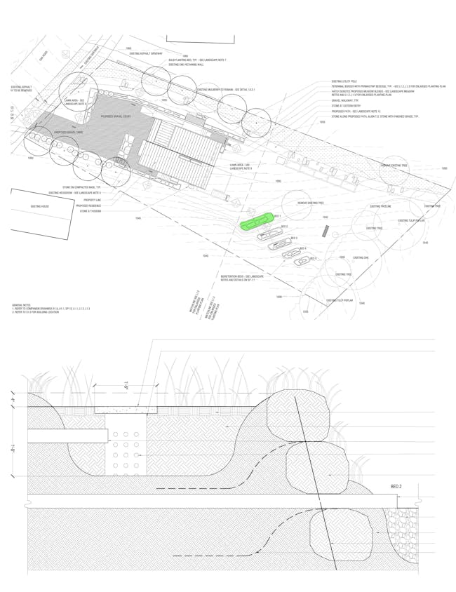 Site plan and greywater bed section