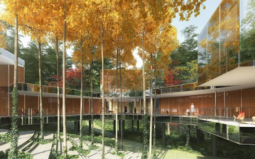 Courtyard of the Necklace Residence designed by REX. Rendering © Luxigon.