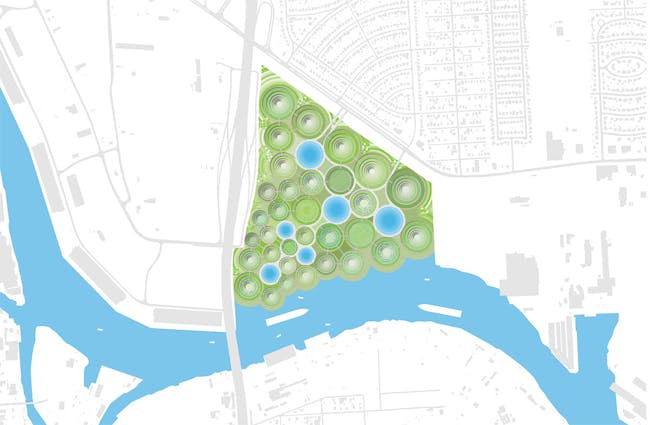 The vision for the project after its final phase is of a new, highly green community which is driven by its adjacency to one of Houston’s major water elements and its radical topography which redefines the city's landscape. 
