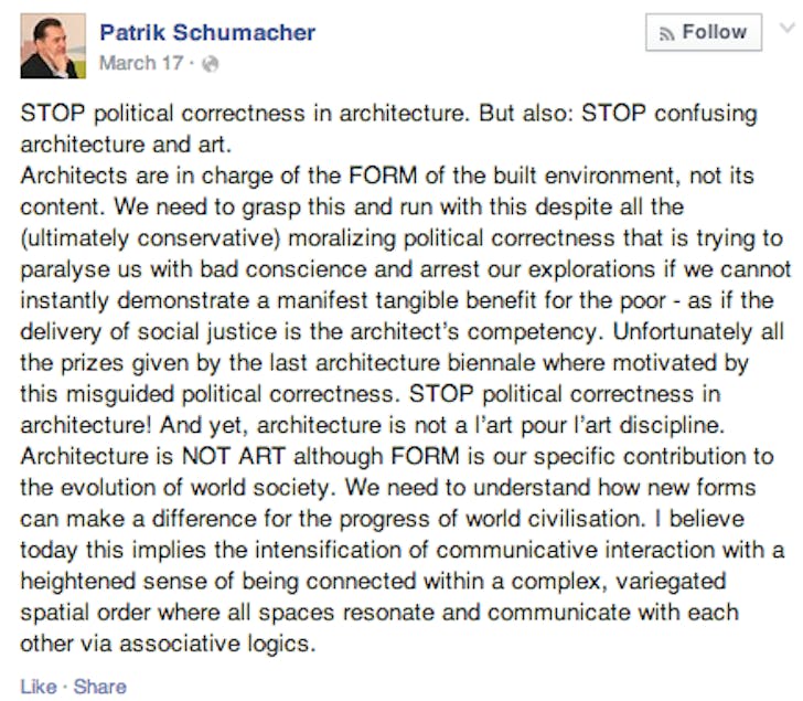 Screenshot of Schumacher's Facebook post.
