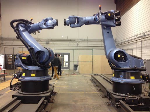UCLA's IDEAS Kuka KR 150 robots. Image courtesy of Amelia Taylor-Hochberg.