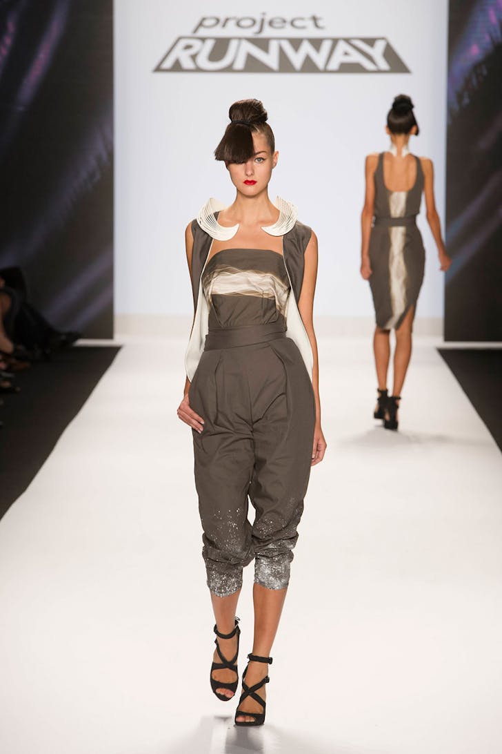 Justin LeBlanc’s design for the final challenge of Project Runway season 12, presented at New York Fashion Week, September 2013. Photo © Pawel Kaminski, courtesy of A+E Networks