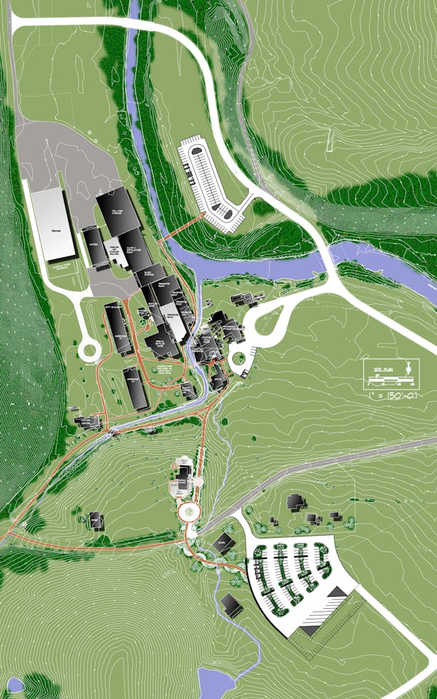 Rendered master plan design for Maker's Mark Campus created with Adobe Photoshop. 