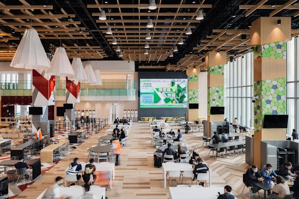 An airy and spacious staff cafeteria, filled with natural sunlight 