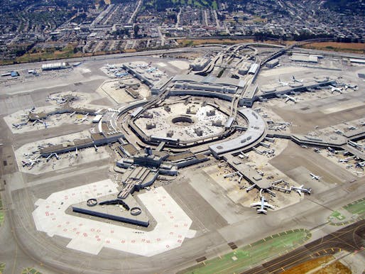 Aerial view of SFO with United terminalis in the upper right. Image courtesy of Flickr user Todd Lappin. 