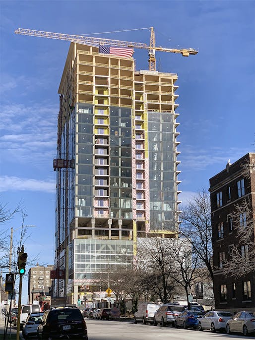 Construction photo of the Ascent tower when it structurally topped out in December 2021. Image courtesy Thornton Tomasetti/Twitter