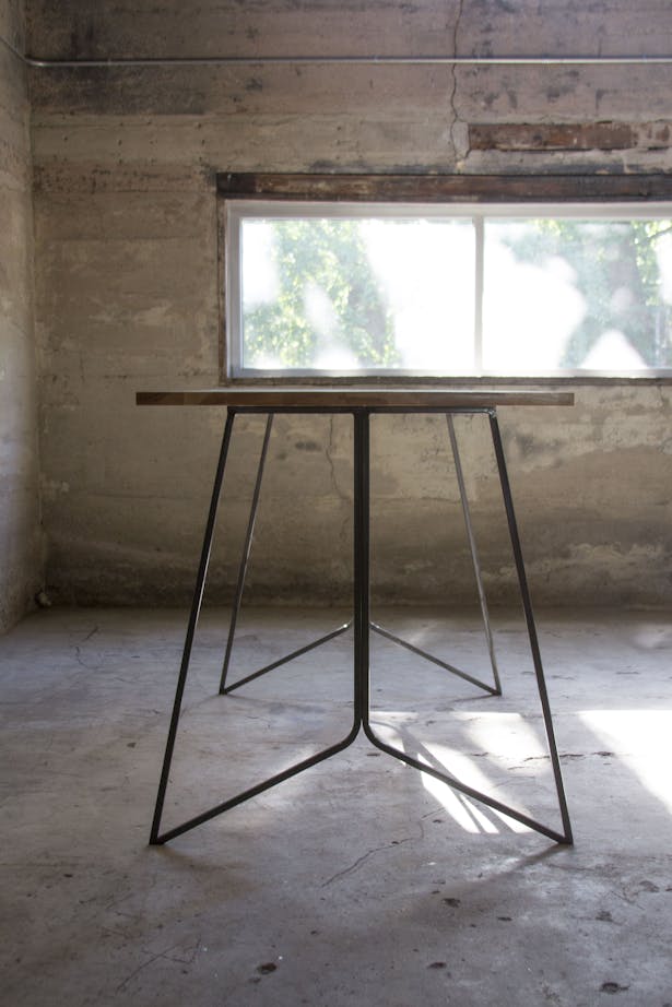 High top table in steel and hickory fabricated by Synecdoche