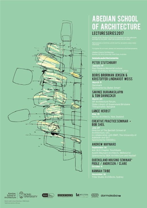 Sketch credit: Gavin Robotham, CRAB Studio. Poster courtesy of the Abedian School of Architecture.