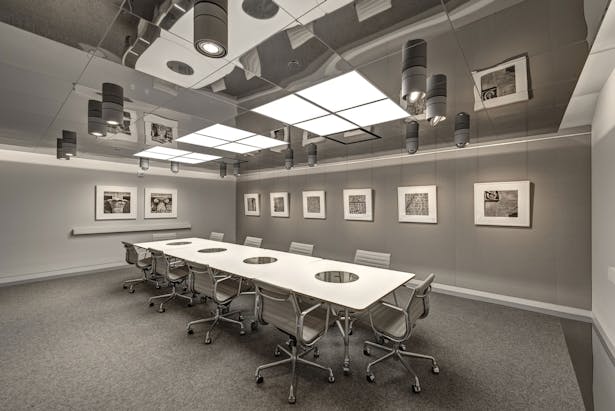 Primary Conference with fabric-wrapped acoustical panels