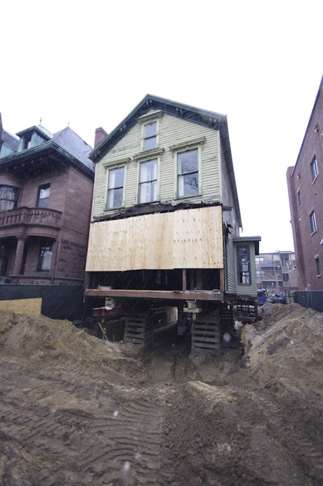 Orchard St. historic renovation shored on cribs and getting ready for new foundation via Brian Milbury