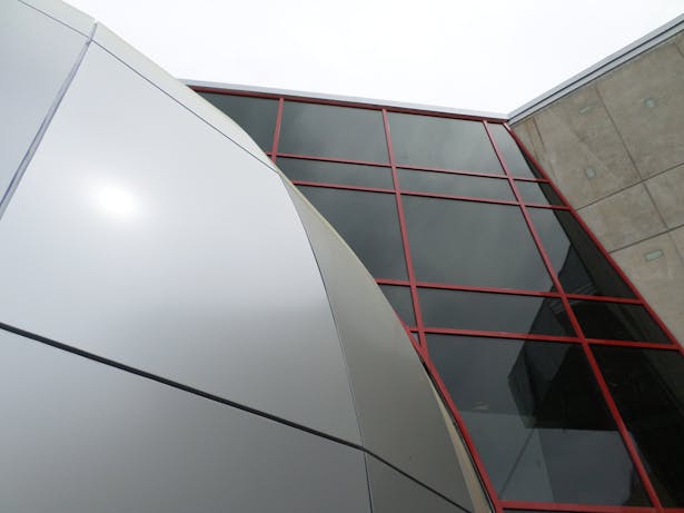 View of the Planetarium, Curtainwall and Truss, and Concrete Wall Connection