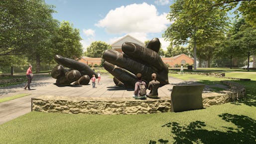 Competition concept rendering of “With These Hands: A Memorial to the Enslaved and Exploited” by Perkins&Will in collaboration with Hank Willis Thomas.