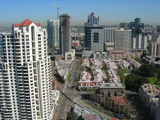 Aerial view of Downtown San Diego. Image courtesy of Wikimedia user cybaea. 