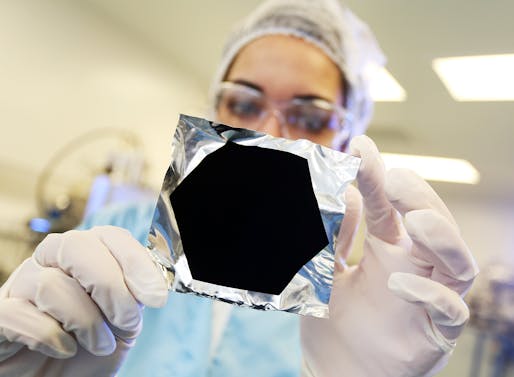 The new Vantablack S-VIS nanotube coating, now even darker than the original super-black Vantablack, absorbs almost all light hitting its surface thus making this crumpled foil look like a smooth, flat surface. Large-scale applications in art, design and - gasp! - architecture are to follow soon...
