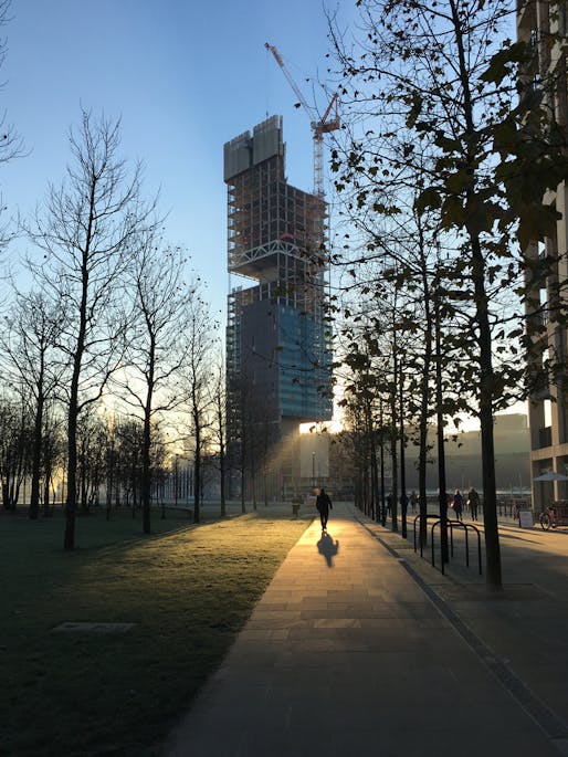 Stratford Skyscraper during construction. Project completed in 2018.. Image courtesy of SOM