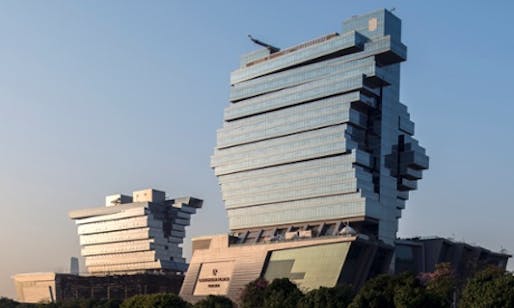 Stacked Jenga blocks … the Nanfung complex in Guangzhou is the kind of mixed-use project that architects Aedas hopes to build in London. (The Guardian; Photograph: Aedas)
